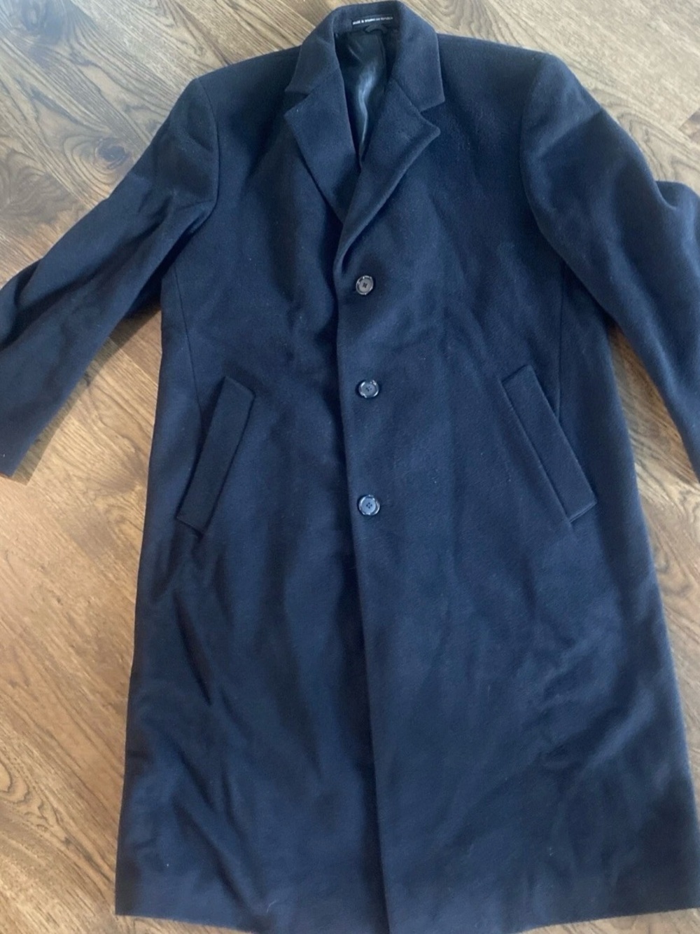 Macy's Men's Black Single-Breasted long Wool Coat Size 38 regular